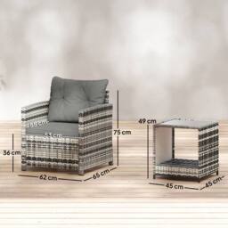 OUTSUNNY Rattan Garden Furniture Bistro Set with Cushion in Grey - thumbnail 3