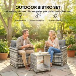 OUTSUNNY Rattan Garden Furniture Bistro Set with Cushion in Grey - thumbnail 4
