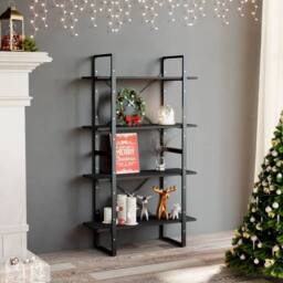Berkfield Home 4-Tier Book Cabinet Grey 80x30x140 cm Engineered Wood in Black - Size: 80 x 30 x 140 cm - thumbnail 2