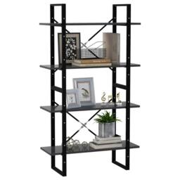 Berkfield Home 4-Tier Book Cabinet Grey 80x30x140 cm Engineered Wood in Black - Size: 80 x 30 x 140 cm - thumbnail 4