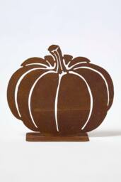 Homescapes Steel Pumpkin & Squash Garden Ornaments, Set of 2 in Brown - thumbnail 2