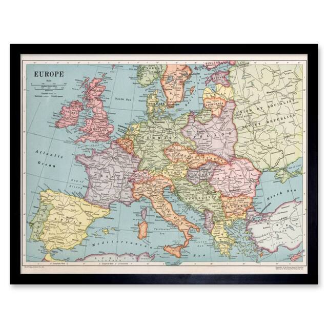 "Artery8 Map Whitney Graham 1930 Europe Political 12x16"" Framed Wall Art Print - Size: W12"" x H16""" - image 1