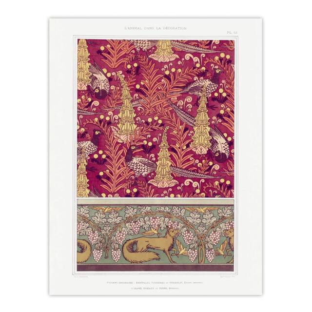 "Artery8 Flowers Pheasants Foxes Patterns Vintage Wall Art Print Verneuil - Size: W18"" x H24""" - image 1