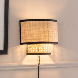 ValueLights Pair of - Plug in Natural Rattan Wicker Cane Easy Fit Wall Lights in Brown - thumbnail 3