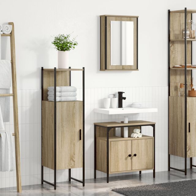 Berkfield Home 3 Piece Bathroom Furniture Set Sonoma Oak Engineered Wood in Beige - image 1