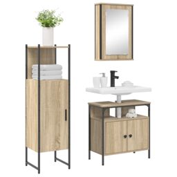 Berkfield Home 3 Piece Bathroom Furniture Set Sonoma Oak Engineered Wood in Beige - thumbnail 3