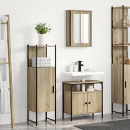 Berkfield Home 3 Piece Bathroom Furniture Set Sonoma Oak Engineered Wood in Beige - thumbnail 1