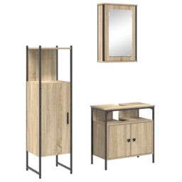 Berkfield Home 3 Piece Bathroom Furniture Set Sonoma Oak Engineered Wood in Beige - thumbnail 2