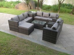 Fimous Rattn Garden Furniture Sofa Set Rectangular Coffee Table Lounge Sofa Chair Footstool With Side Coffee Table in Dark Grey - thumbnail 1