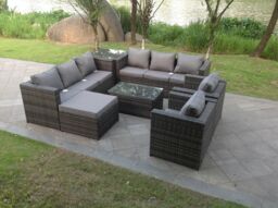 Fimous Rattn Garden Furniture Sofa Set Rectangular Coffee Table Lounge Sofa Chair Footstool With Side Coffee Table in Dark Grey - thumbnail 2