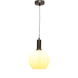First Choice Lighting Betchley - White Ribbed Glass Globe Satin Nickel Deco Pendant Fitting - thumbnail 2