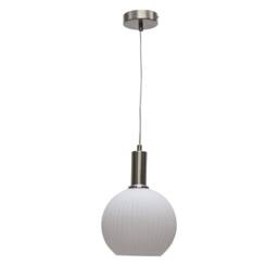 First Choice Lighting Betchley - White Ribbed Glass Globe Satin Nickel Deco Pendant Fitting