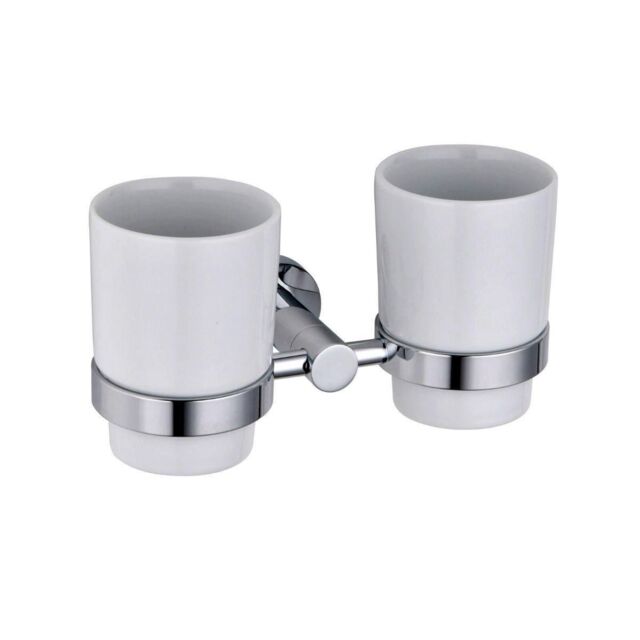 Nes Home Double Glass Tumbler & Toothbrush Holder in White - image 1