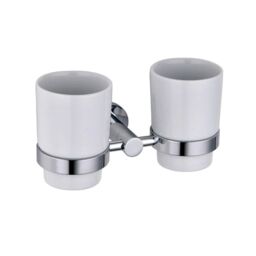 Nes Home Double Glass Tumbler & Toothbrush Holder in White