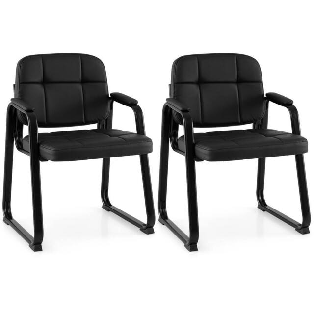 Gymax Guest Chairs Set of 2, Leather Office Reception Chairs, Black - image 1