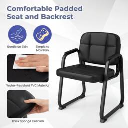 Gymax Guest Chairs Set of 2, Leather Office Reception Chairs, Black - thumbnail 9