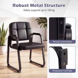 Gymax Guest Chairs Set of 2, Leather Office Reception Chairs, Black - thumbnail 8