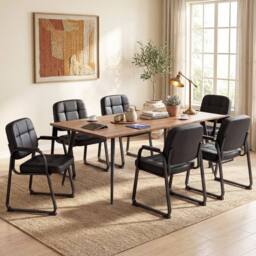 Gymax Guest Chairs Set of 2, Leather Office Reception Chairs, Black - thumbnail 3