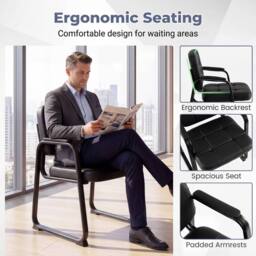 Gymax Guest Chairs Set of 2, Leather Office Reception Chairs, Black - thumbnail 7