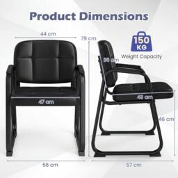 Gymax Guest Chairs Set of 2, Leather Office Reception Chairs, Black - thumbnail 2
