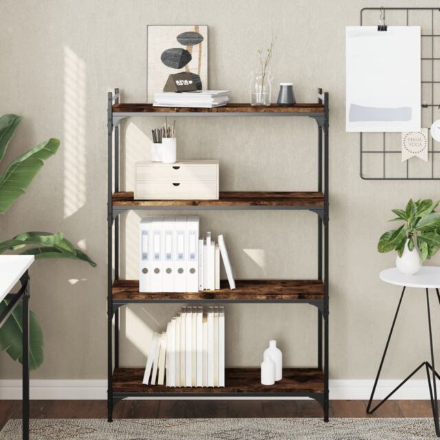 Berkfield Home Bookcase 4-Tier Smoked Oak 80x30x120 cm Engineered Wood in Brown - Size: 80 x 30 x 120 cm - image 1