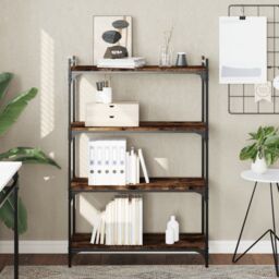 Berkfield Home Bookcase 4-Tier Smoked Oak 80x30x120 cm Engineered Wood in Brown - Size: 80 x 30 x 120 cm - thumbnail 1
