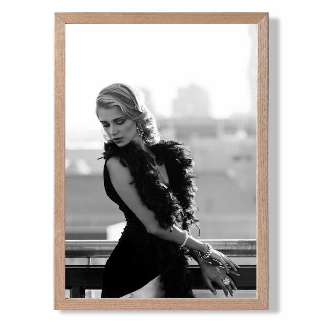 ARTZE Woman on a Paris Balcony Fashion Black & White Photo Framed Print SIZE: A3 with Oak Frame - image 1