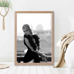 ARTZE Woman on a Paris Balcony Fashion Black & White Photo Framed Print SIZE: A3 with Oak Frame - thumbnail 2