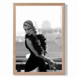 ARTZE Woman on a Paris Balcony Fashion Black & White Photo Framed Print SIZE: A3 with Oak Frame - thumbnail 1