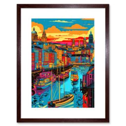 "Artery8 Wall Art Print Vibrant Liverpool City Waterfront Sunset Cityscape Artwork Framed 9X7 Inch in Brown - Size: W7"" x H9""" - thumbnail 1
