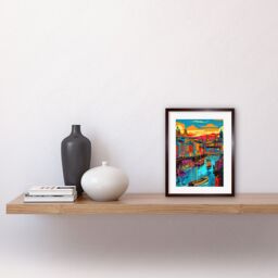 "Artery8 Wall Art Print Vibrant Liverpool City Waterfront Sunset Cityscape Artwork Framed 9X7 Inch in Brown - Size: W7"" x H9""" - thumbnail 2