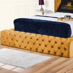 UK Bed Furniture Ambassador Upholstered Bed Frame with 54-inch Headboard - Slatted Base in Mustard - Size: Super King - thumbnail 3