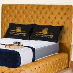 UK Bed Furniture Ambassador Upholstered Bed Frame with 54-inch Headboard - Slatted Base in Mustard - Size: Super King - thumbnail 2