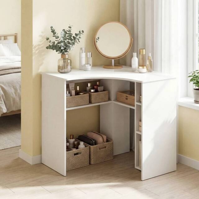 FORGEVIO Writing Study Desk With Open Storage Shelves Charging in White - image 1