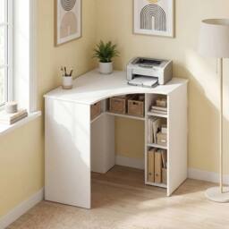 FORGEVIO Writing Study Desk With Open Storage Shelves Charging in White - thumbnail 6