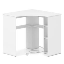 FORGEVIO Writing Study Desk With Open Storage Shelves Charging in White - thumbnail 3