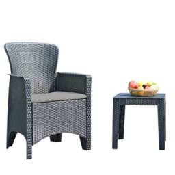 FORGEVIO Black Rattan Effect 2 Armchairs & Side Table Garden Bistro Set - thumbnail 6