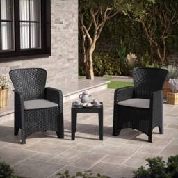 FORGEVIO Black Rattan Effect 2 Armchairs & Side Table Garden Bistro Set - thumbnail 4