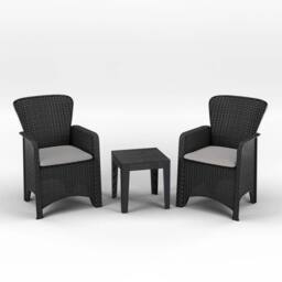 FORGEVIO Black Rattan Effect 2 Armchairs & Side Table Garden Bistro Set