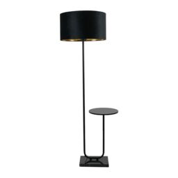 ValueLights Tavel Black Floor Lamp with Table & Black Velvet & Gold Lamp Shade & Bulb - thumbnail 2