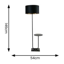 ValueLights Tavel Black Floor Lamp with Table & Black Velvet & Gold Lamp Shade & Bulb - thumbnail 4