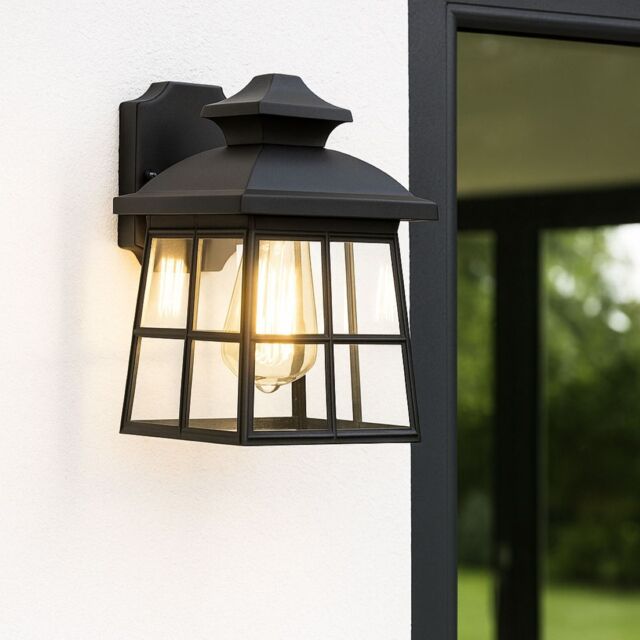 CGC Lighting Henri Black Outdoor Wall Lantern Light Traditional Style E27 Bulb - image 1
