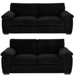 Bliss Furniture Jumbo Cord 3+2 Seater Sofa Set with Soft Cushions in Black - Size: 5 Pack - thumbnail 1