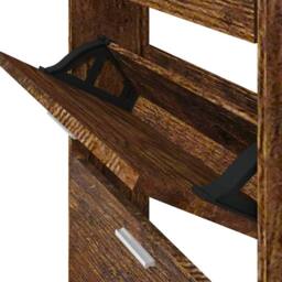Berkfield Home Shoe Cabinet Smoked Oak 59x17x108 cm Engineered Wood in Brown - Size: 59 x 17 x 108 cm - thumbnail 8