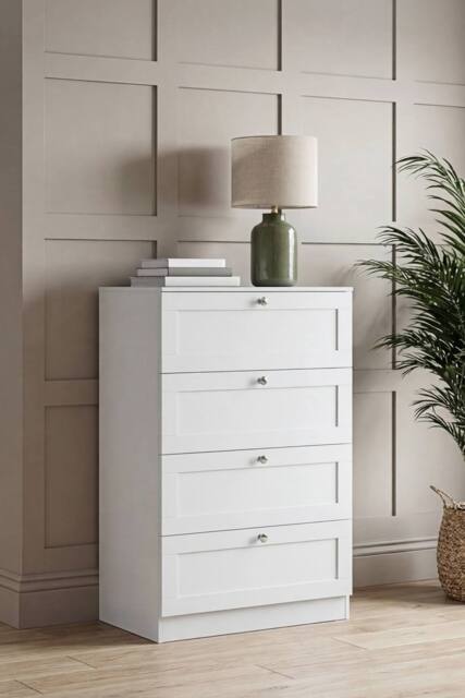 Home Discount Vida Designs Altino 4 Drawer Chest of Drawers Bedroom Furniture in White - image 1