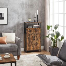VASAGLE Industrial Storage Cabinet Sideboard Drawer Adjustable Shelf Steel in Brown - thumbnail 2