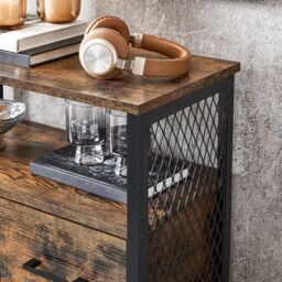 VASAGLE Industrial Storage Cabinet Sideboard Drawer Adjustable Shelf Steel in Brown - thumbnail 7