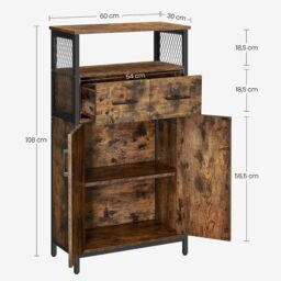 VASAGLE Industrial Storage Cabinet Sideboard Drawer Adjustable Shelf Steel in Brown - thumbnail 3