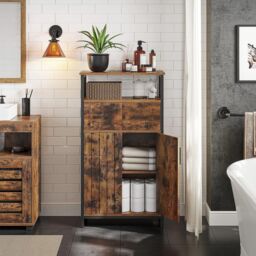 VASAGLE Industrial Storage Cabinet Sideboard Drawer Adjustable Shelf Steel in Brown - thumbnail 1