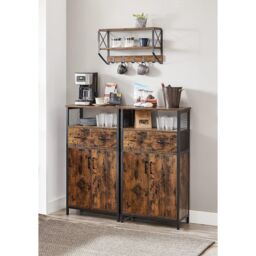 VASAGLE Industrial Storage Cabinet Sideboard Drawer Adjustable Shelf Steel in Brown - thumbnail 4